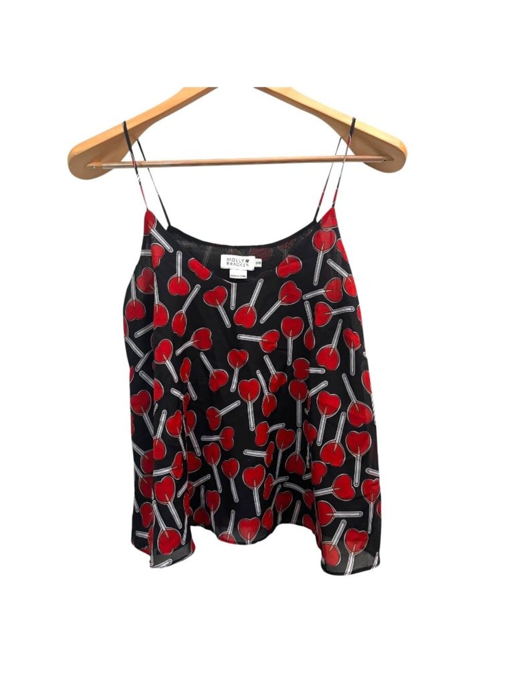 Molly Bracken Lollipop Heart Novelty Print Cami Tank Top S/M Coquette Goth S M